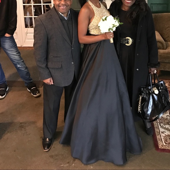 Jovani Black and Gold Halter Ball Gown #29160 - Picture 3 of 3